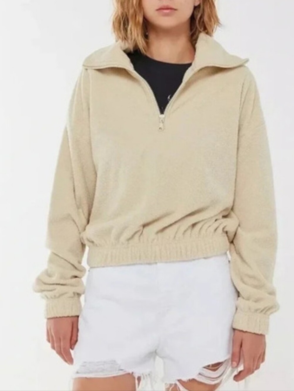 Urban Outfitters Cream Half-Zip Fleece Pullover